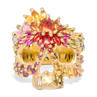 Rainbow Prism Skull Ring with Diamonds - Made to Order